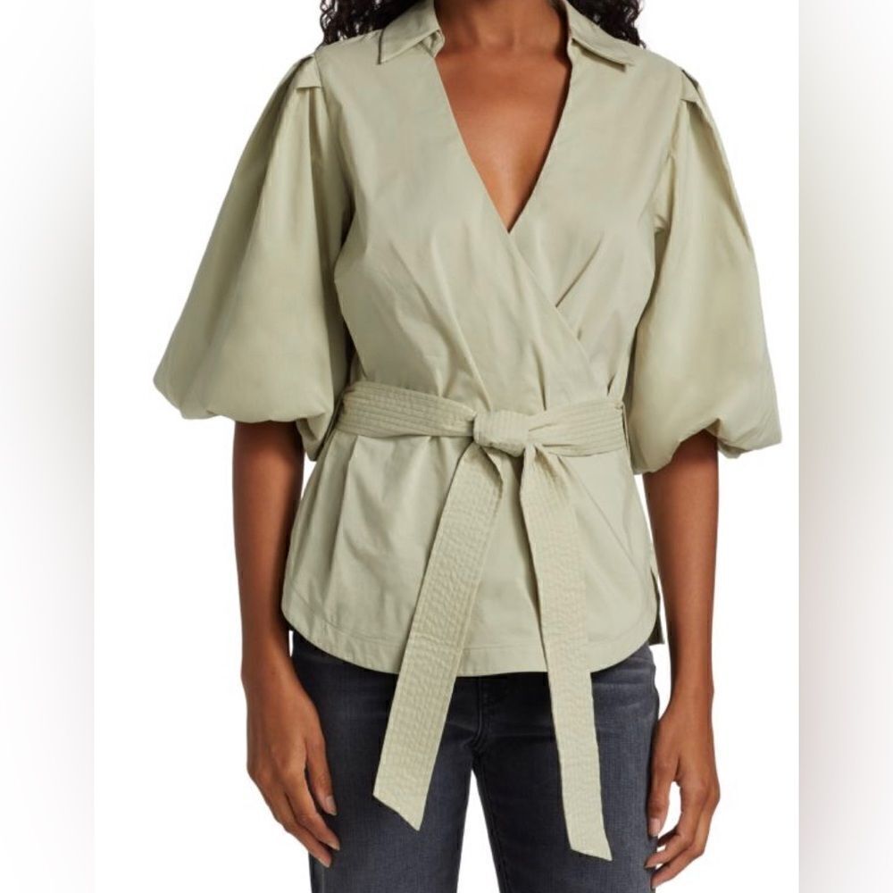 JONATHAN SIMKHAI
Waverly Cotton Poplin Wrap Blouse NWT Size XS